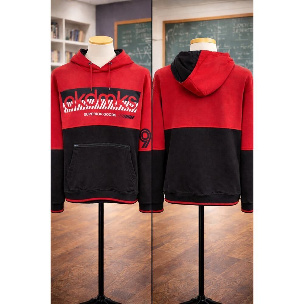Akademiks Colorblock Hoodie L Red Black Spellout Streetwear
